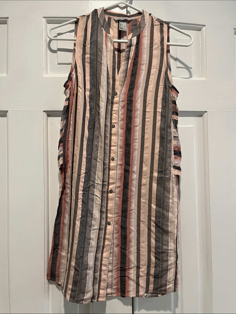 H&M Sleeveless Button-Front Striped Tunic in Beige, Black, Rose